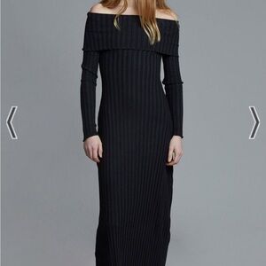 Simon Miller Black Ribbed Off-Shoulder Sheath Dress